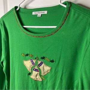 Vintage Christmas Holiday Bell Long Sleeve Blouse